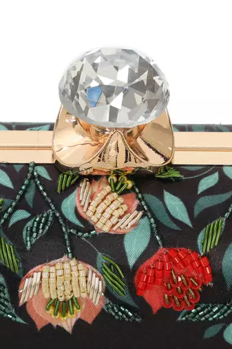 Black customised floral embroidered clutch