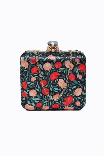 Black customised floral embroidered clutch