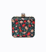 Black customised floral embroidered clutch