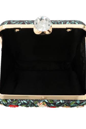 Black customised floral embroidered clutch