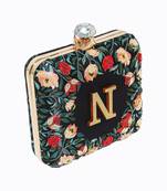 Black floral embroidered customised 'N' clutch