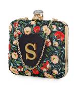 Black customised floral embroidered clutch