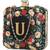 Black floral embroidered customised 'U' clutch