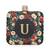 Black floral embroidered customised 'U' clutch