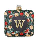 Black customised floral embroidered clutch