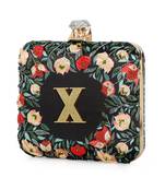 Black floral embroidered customised ' X' clutch