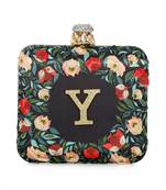 Black customised floral embroidered clutch