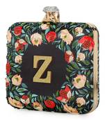 Black customised floral embroidered clutch