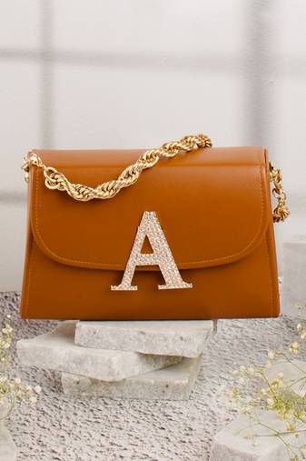 Tan customised 'a' leather clutch