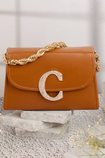 Tan customised 'c' leather clutch