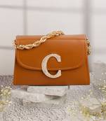 Tan customised 'c' leather clutch