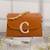 Tan customised 'c' leather clutch