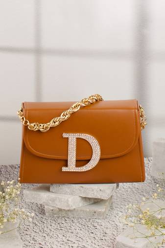 Tan customised 'd' leather clutch