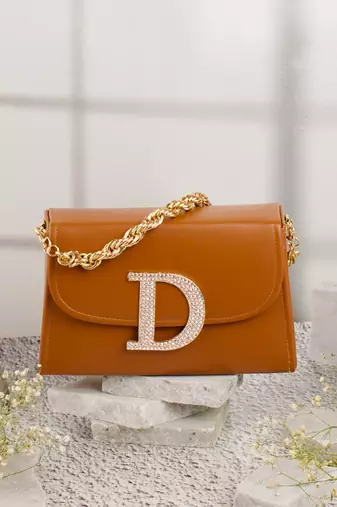 Tan customised 'd' leather clutch