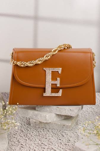 Tan customised 'e' leather clutch