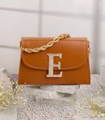 Tan customised 'e' leather clutch