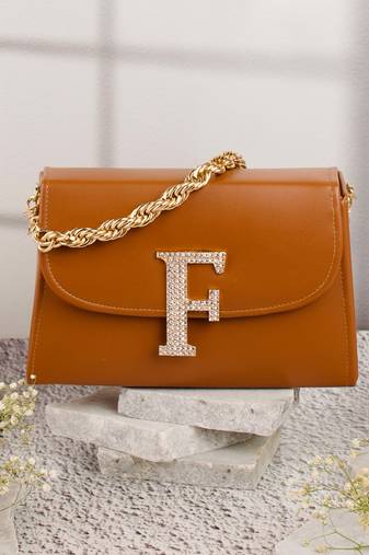 Tan customised 'f' leather clutch