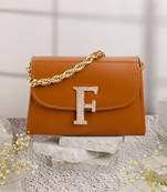 Tan customised 'f' leather clutch