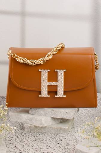 Tan customised 'h' leather clutch