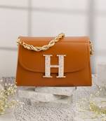 Tan customised 'h' leather clutch
