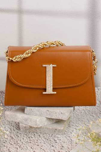 Tan customised 'i' leather clutch