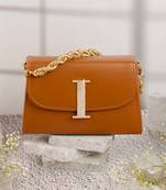 Tan customised 'i' leather clutch
