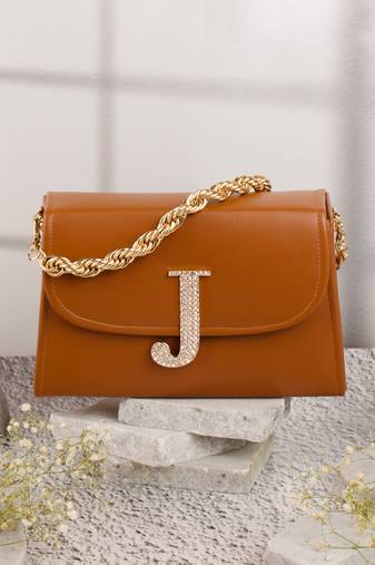 Tan customised 'j' leather clutch