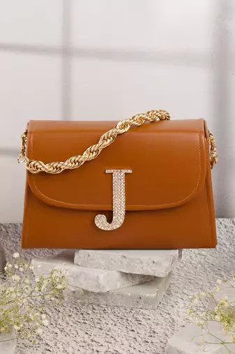 Tan customised 'j' leather clutch