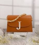 Tan customised 'j' leather clutch