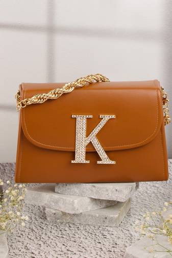 Tan customised 'k' leather clutch