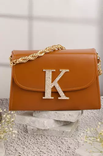 Tan customised 'k' leather clutch