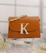 Tan customised 'k' leather clutch