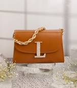 Tan customised 'l' leather clutch