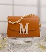 Tan customised 'm' leather clutch