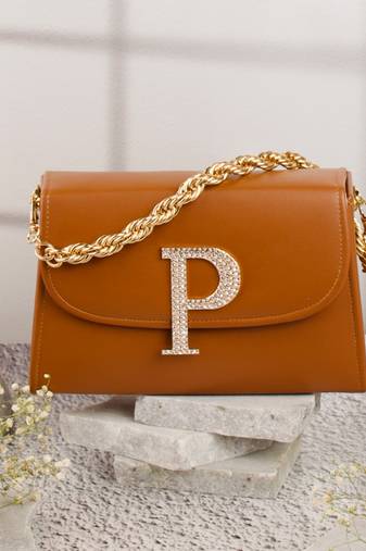 Tan customised 'p' leather clutch