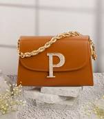 Tan customised 'p' leather clutch