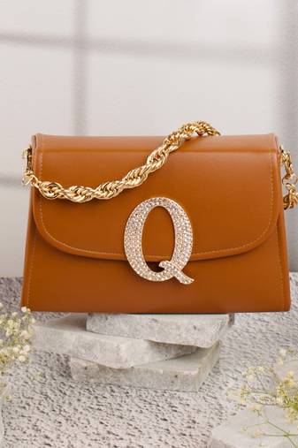 Tan customised 'q' leather clutch