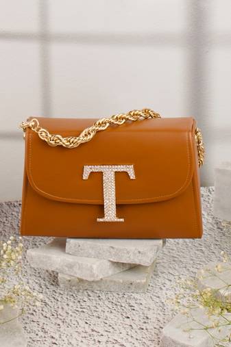 Tan customised 't' leather clutch