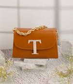 Tan customised 't' leather clutch