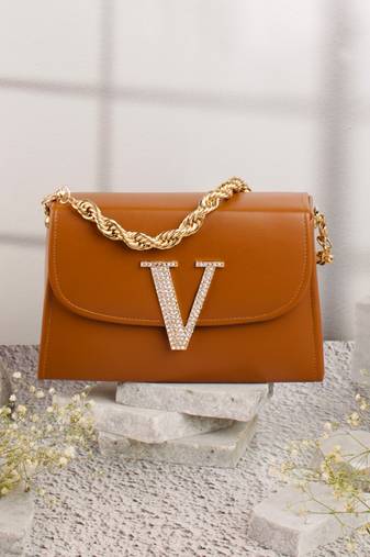 Tan customised 'v' leather clutch
