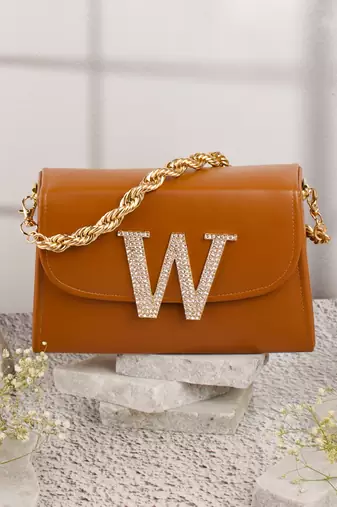 Tan customised 'w' leather clutch