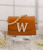 Tan customised 'w' leather clutch