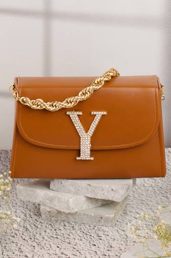 Tan customised 'y' leather clutch
