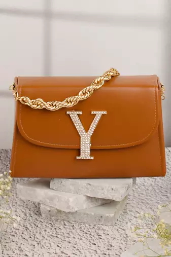 Tan customised 'y' leather clutch