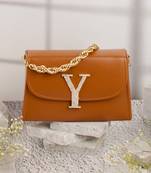 Tan customised 'y' leather clutch