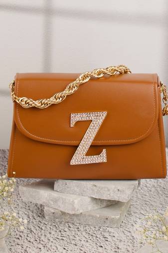 Tan customised 'z' leather clutch