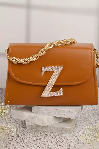 Tan customised 'z' leather clutch