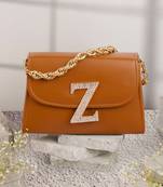 Tan customised 'z' leather clutch