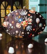 Black floral embroidered clutch