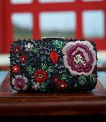 Black floral embroidered clutch